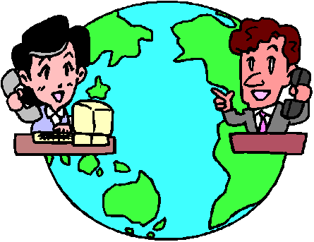 World Globe with Man and Woman at PCs